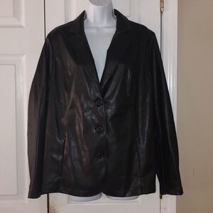 D & Co Denim and Co black faux leather black lightweight jacket  Sz M